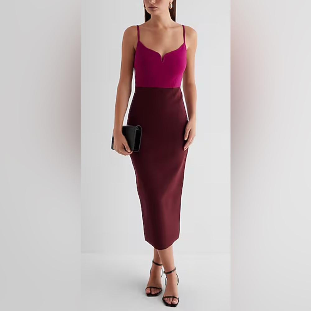 Express Body Contour Color Block V-Wire Midi Dress- NWT - Size Large